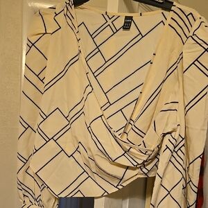 Shein Cream and Black Geometric Wrap Top Size XL